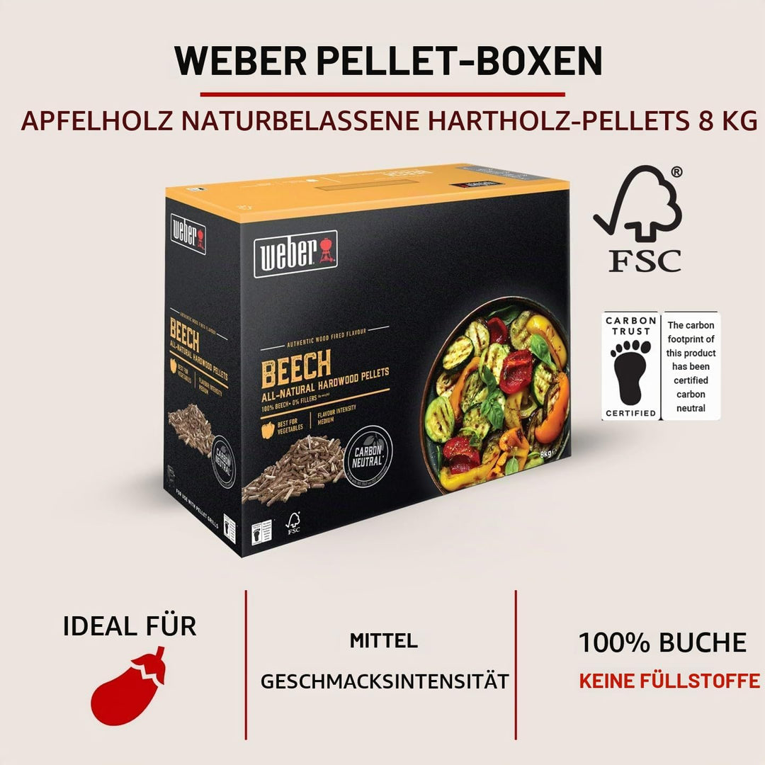 Weber Holzpellets - Buchenholz (8kg), perfekt zum Räuchern von Gemüse, 100% natürliche Holzpellets,