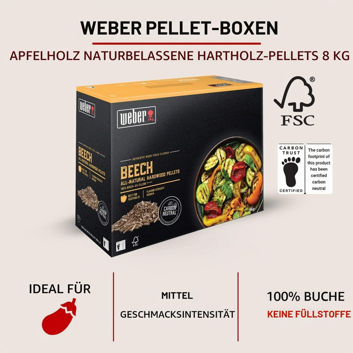 Weber Holzpellets - Buchenholz (8kg), perfekt zum Räuchern von Gemüse, 100% natürliche Holzpellets,