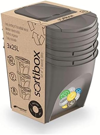Mülleimer Abfalleimer Mülltrennsystem 75L - 3x25L Behälter Sorti Box Müllsortierer 3 Farben von rg-v