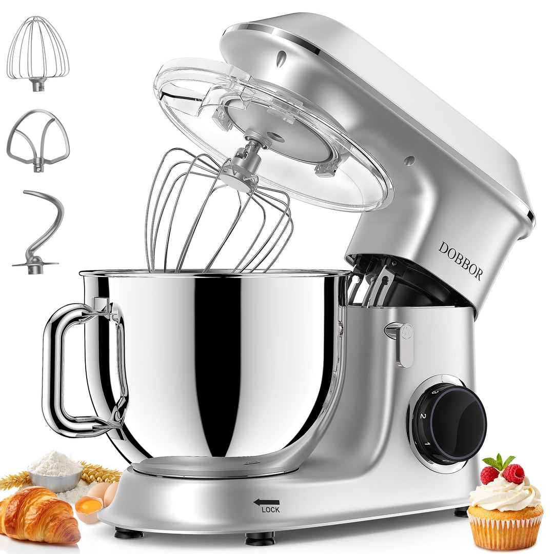 9.5L Küchenmaschine Knetmaschine 1500W, DOBBOR Rührmaschine mit Rührbesen, Knethaken, Schlagbesen, S
