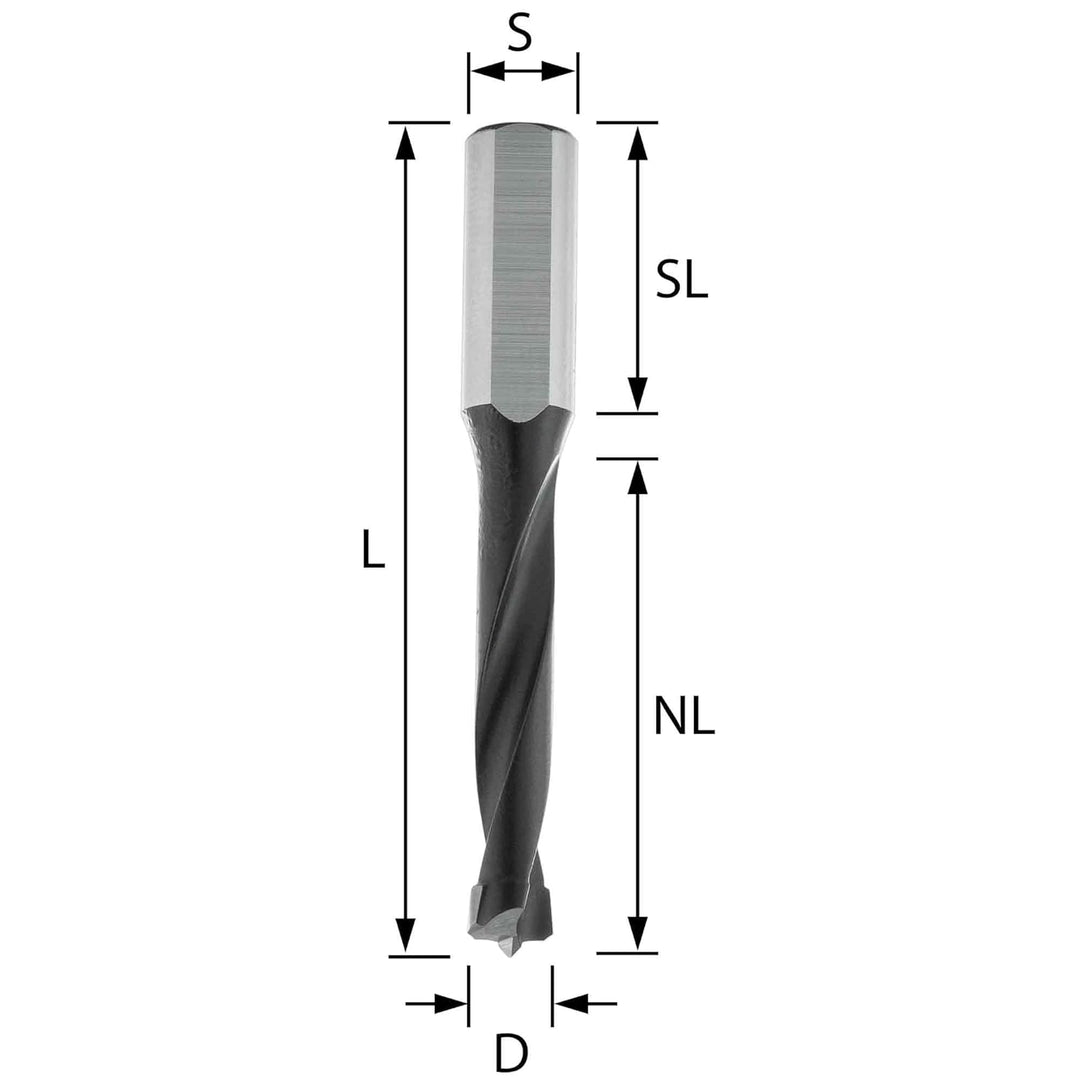 ENT 24024 Dübelbohrer HW, Schaft (S) 8 mm, Durchmesser (D) 4 mm, NL 30 mm, SL 20 mm, L 58 mm, für Ma