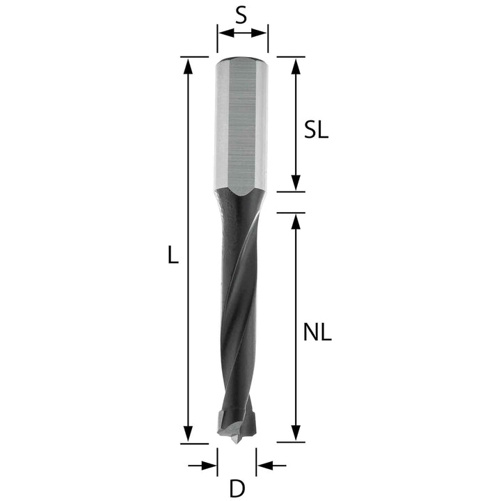 ENT 24024 Dübelbohrer HW, Schaft (S) 8 mm, Durchmesser (D) 4 mm, NL 30 mm, SL 20 mm, L 58 mm, für Ma