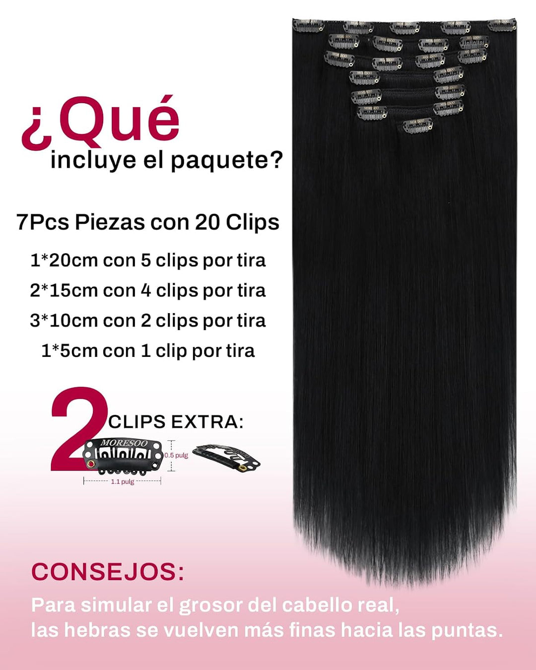 Moresoo Clip in Extensions Echthaar Remy Haarextension Echthaar Clip Doppelt Tressen Clip in Extensi
