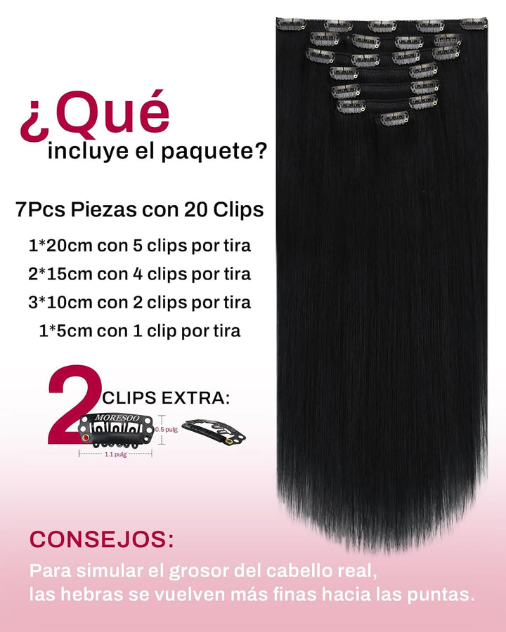 Moresoo Clip in Extensions Echthaar Remy Haarextension Echthaar Clip Doppelt Tressen Clip in Extensi