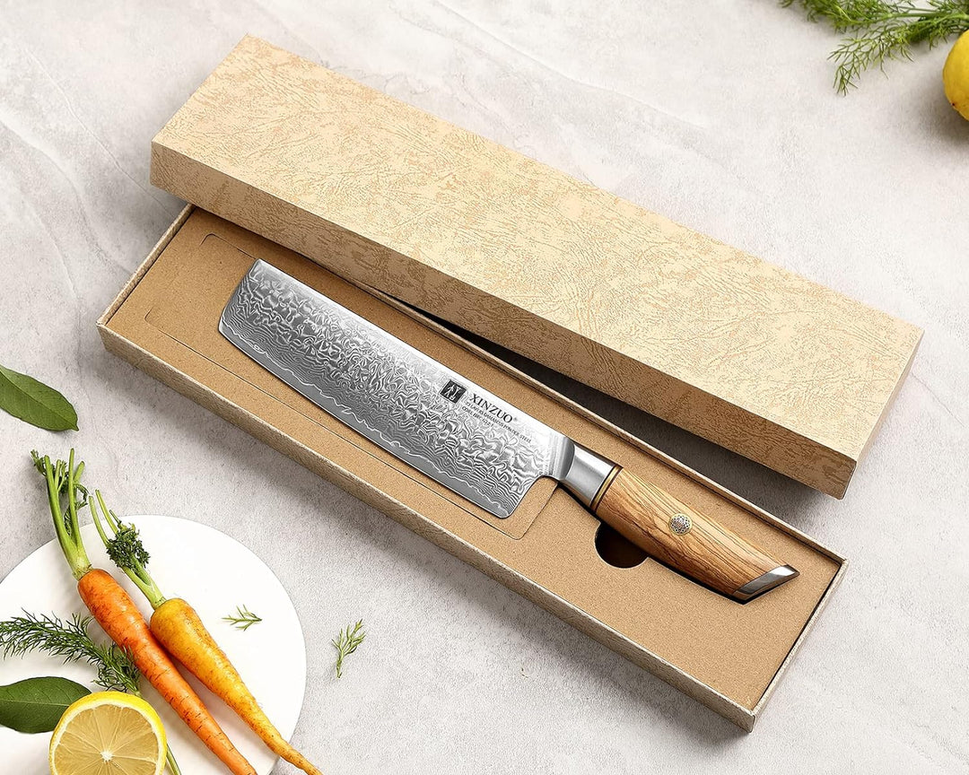 XINZUO Damaststahl 18.2cm Nakirimesser, scharf Küchenmesser 73 Schichten Damastpulverstahl profi Koc