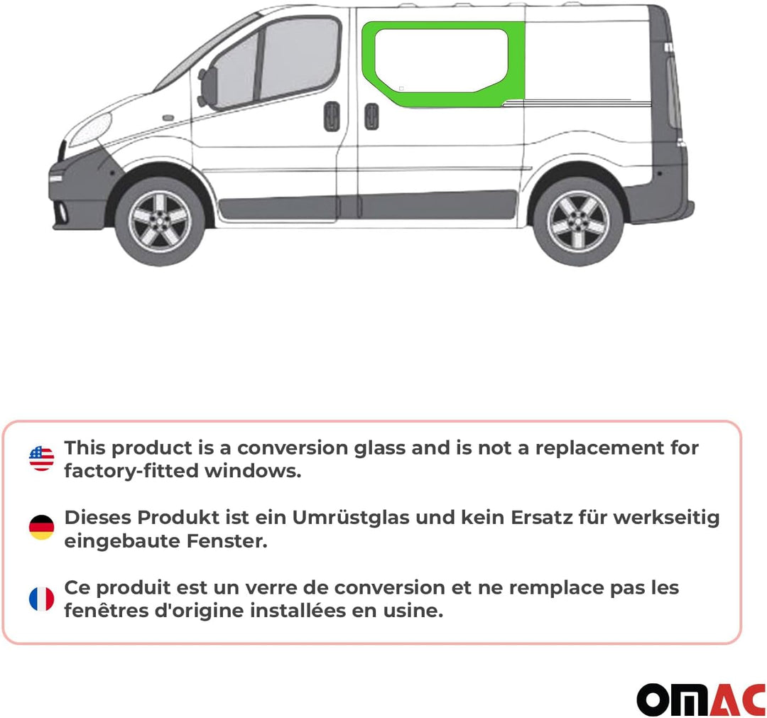 Seitenfenster Auto Fenster kompatibel mit Opel Vivaro 2001-2014 Fenster Links L1 L2 | Auto Schwarz D