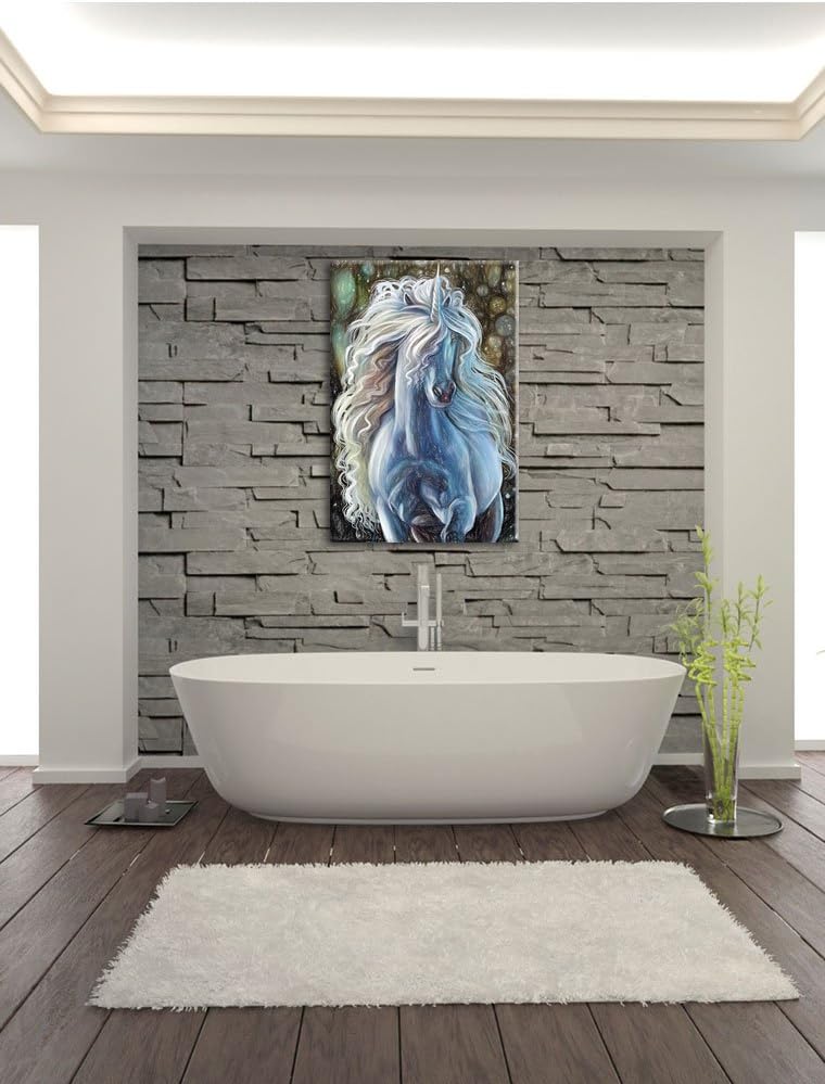 Pixxprint Trabendes weisses Einhorn als Leinwandbild/Grösse: 100x70 / Wandbild/Kunstdruck/fertig bes