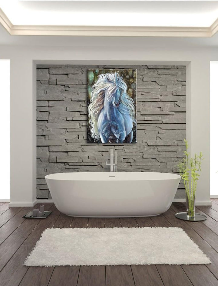 Pixxprint Trabendes weisses Einhorn als Leinwandbild/Grösse: 100x70 / Wandbild/Kunstdruck/fertig bes