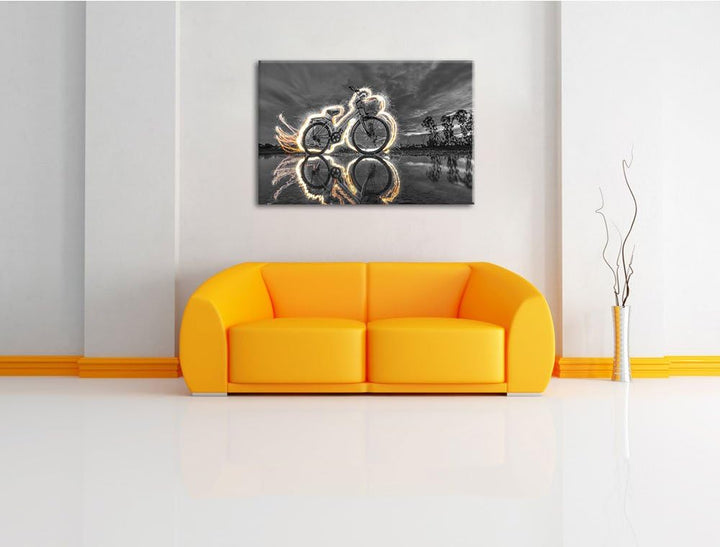 Pixxprint Fahrrad Steht unter Feuer 100x70cm Leinwandbild Wandbild Kunstdruck, 100x70