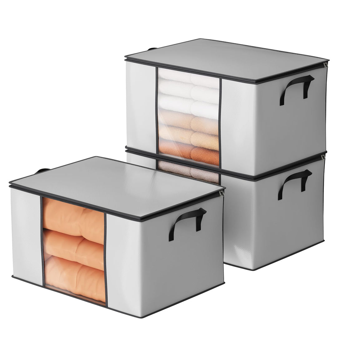 Oak &amp; Tea 90L Aufbewahrungstaschen 4 Stück Grosses Kleideraufbewahrungsboxen mit Deckel und Reissver