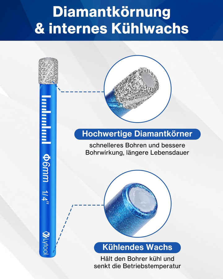 Lytool Fliesenbohrer Diamantbohrer Glasbohrer Set 5 tlg. 5, 6, 8, 10, 12 mm für Keramik, Granit, Gla
