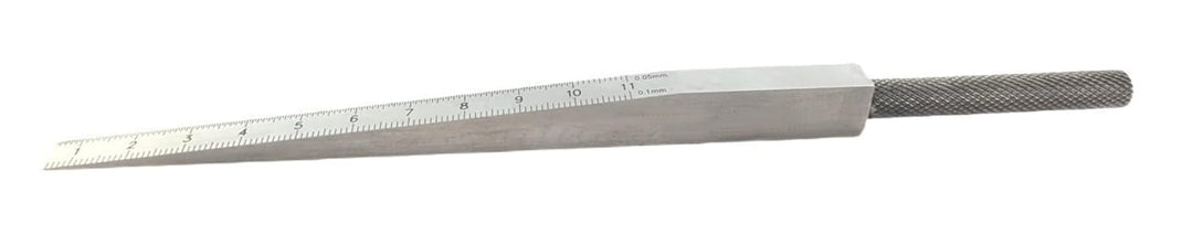 WRS Präz.-Messkeil aus Stahl, mattverchromt, Messbereich 0,5-11 mm, 110 mm lang, Ablesung: unten 0,1