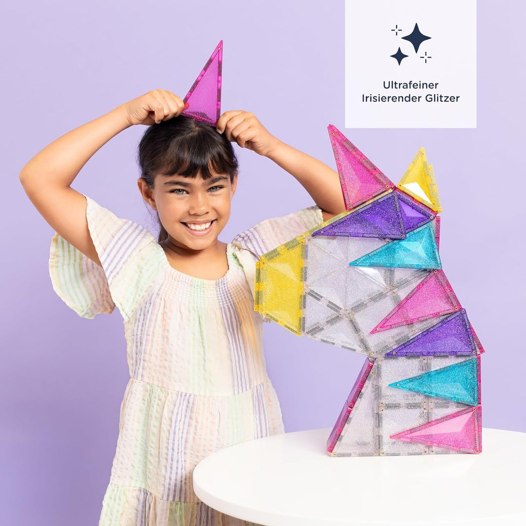 CONNETIX Magnetische Fliesen Glitzer-Einhorn-Set, 56 Stück