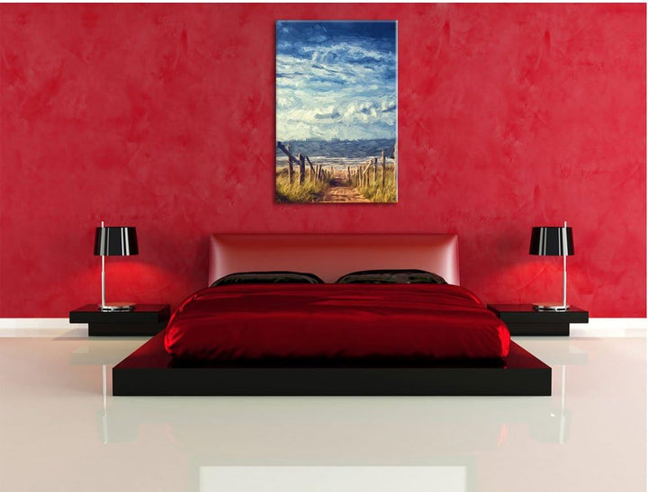 Pixxprint Weg zum Strand am Meer Kunst Pinsel Effekt, Format: 100x70 auf Leinwand, 100x70