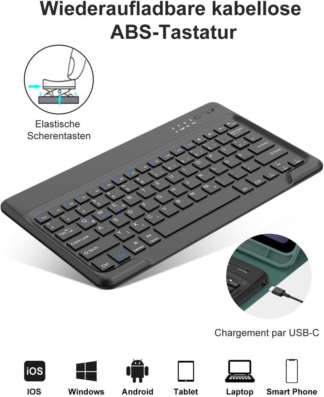 Hülle mit Tastatur für Samsung Galaxy Tab S10 Plus 2024/S9FE+/S9 Plus 12.4", Tastatur QWERTZ deutsch