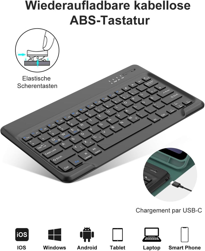 Hülle mit Tastatur für Samsung Galaxy Tab S10 Plus 2024/S9FE+/S9 Plus 12.4", Tastatur QWERTZ deutsch