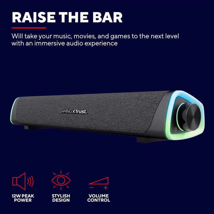 Trust Gaming GXT 620 Axon RGB Soundbar 12W, Stromversorgung über USB, 3.5mm AUX, PC Lautsprecher mit