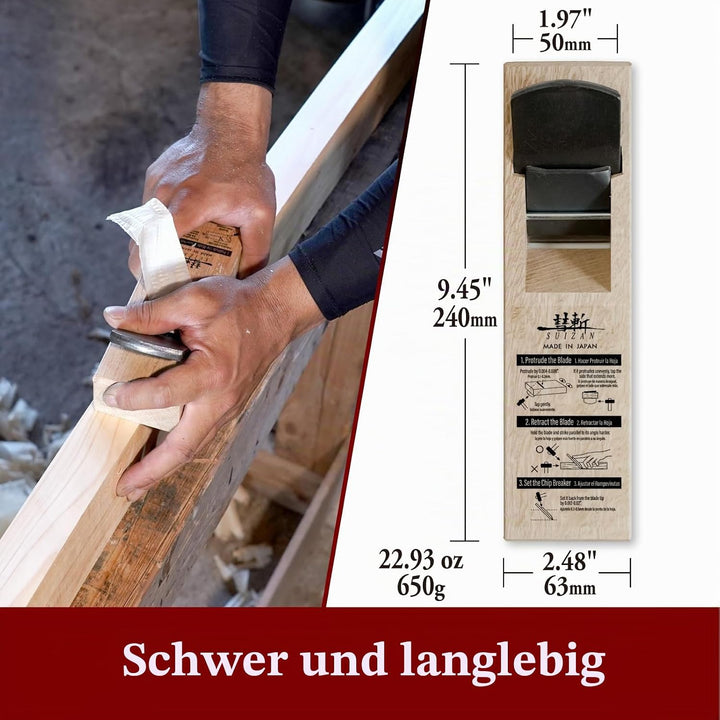 SUIZAN Japanisch Handhobel Kanna 50mm Hand Plane Holzhobel Blockhobel für Holzwerkzeuge, 50mm