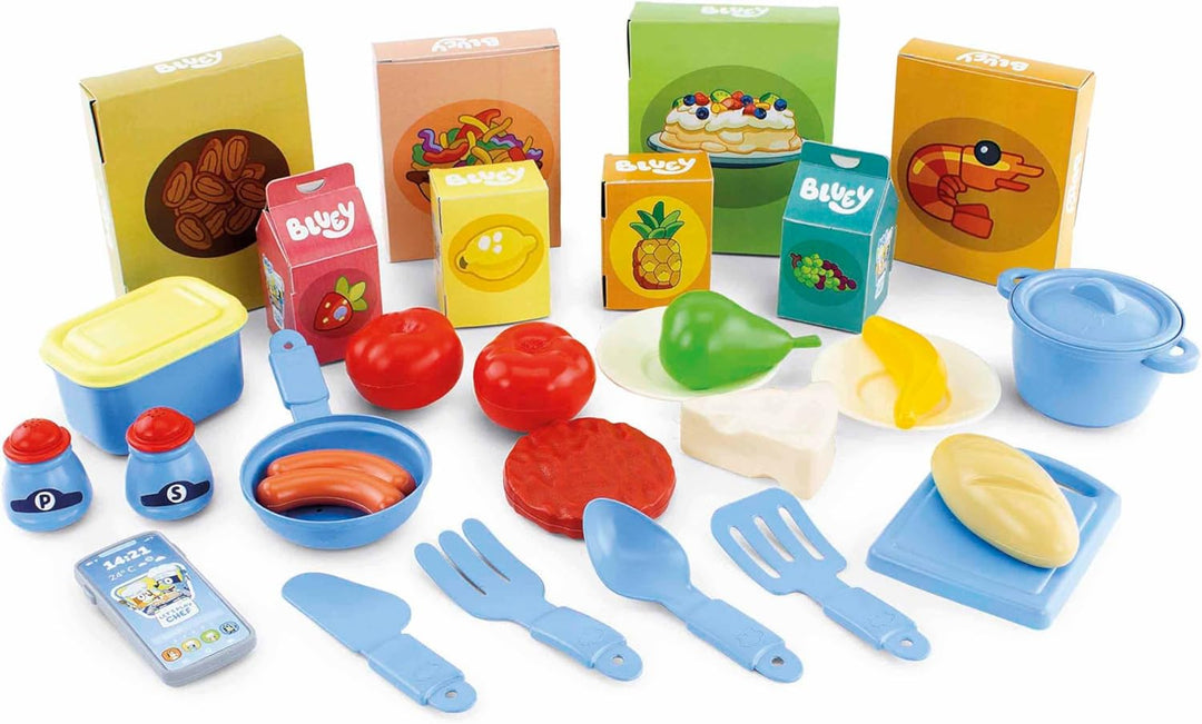 Chicos - Bluey Spielküche 2 in 1 & Kindergrill | Grosse Kinderküche mit 32 Zubehörteilen | Rollenspi