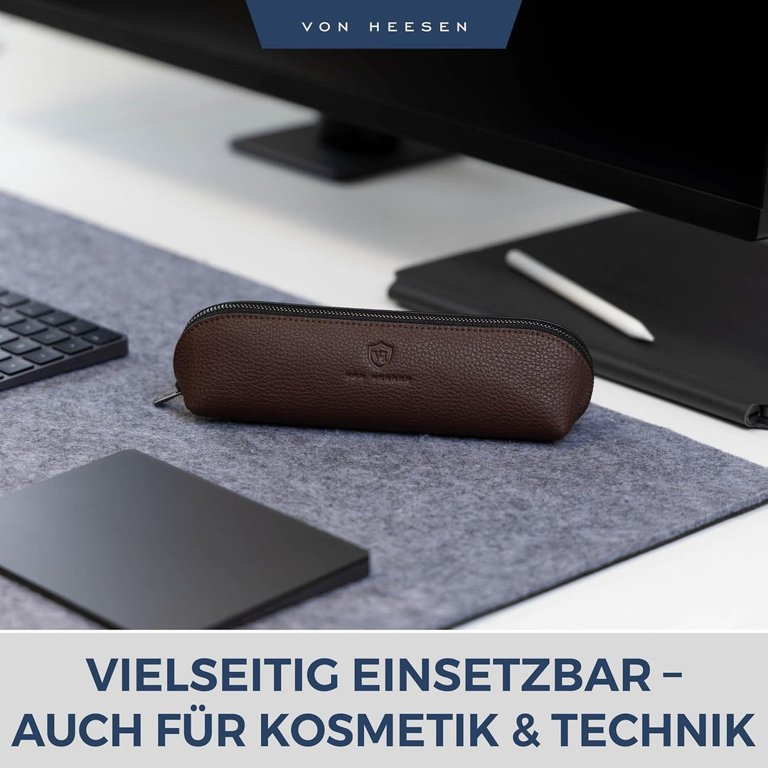 VON HEESEN® Echtleder Federmäppchen Leder Federmappe Etui für Stifte Mäppchen Schule Federtasche Uni