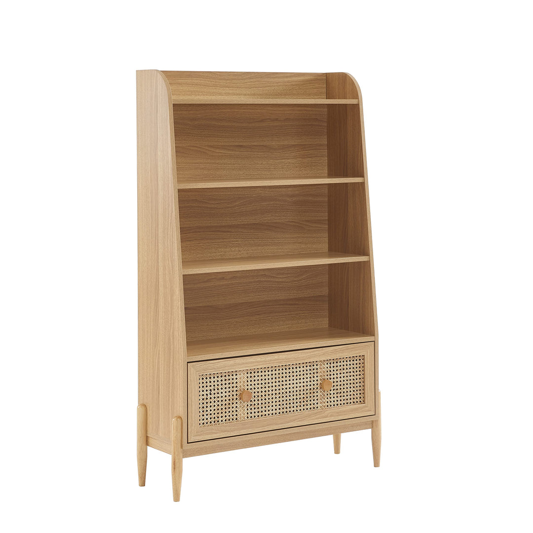 BAÏTA Kinderregal Pablo Eichenoptik und Rattangeflecht, H140cm, Buchenholz