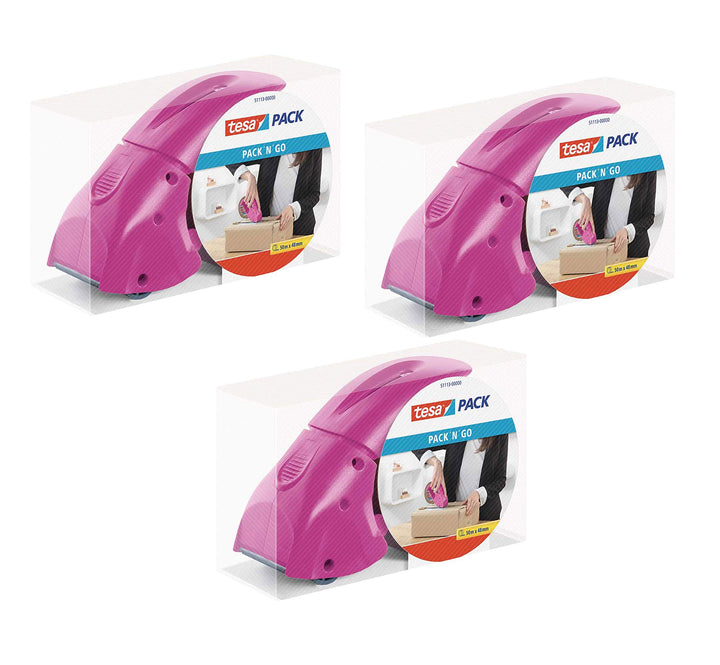 tesapack Abroller Pack' n' Go - Ergonomischer, pinker Handabroller für Paketbänder - Inklusive 50 m