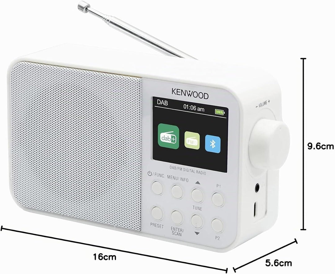Kenwood CR-M30DAB-W - Tragbares DAB+ Radio mit Bluetooth, integriertem Akku &amp; 6,1cm Farbdisplay, Wei