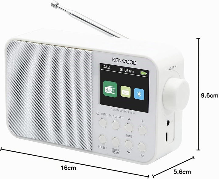 Kenwood CR-M30DAB-W - Tragbares DAB+ Radio mit Bluetooth, integriertem Akku &amp; 6,1cm Farbdisplay, Wei