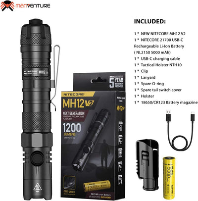 Nitecore MH12 V2 taktische Lampe – 1200 Lumen Taschenlampe wiederaufladbar – IP68 wasserdicht (21700