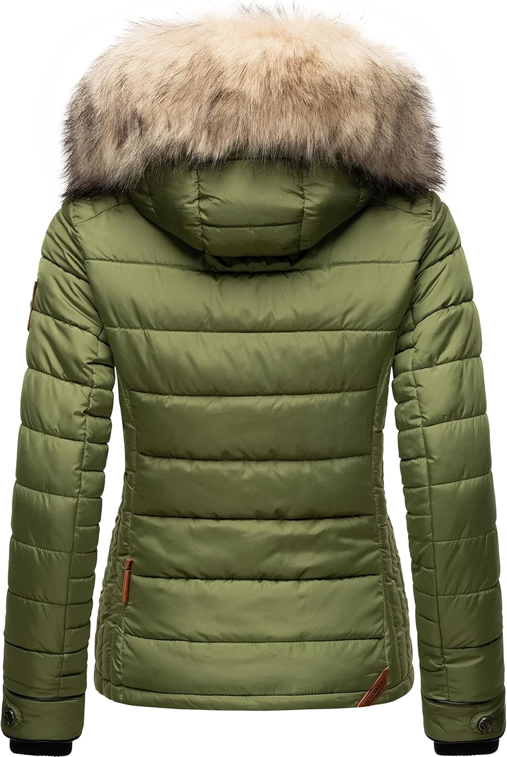 MARIKOO Damen Winterjacke Steppjacke mit abnehmbarem Kunstfell Lerikaa XS-3XL XL Olive, XL Olive