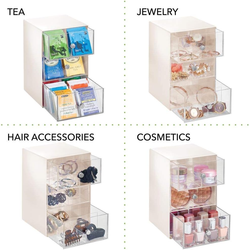 mDesign Küchen Organizer mit 3 Schubladen – Aufbewahrungsbox für Teebeutel, Kaffeepads, Süssungsmitt