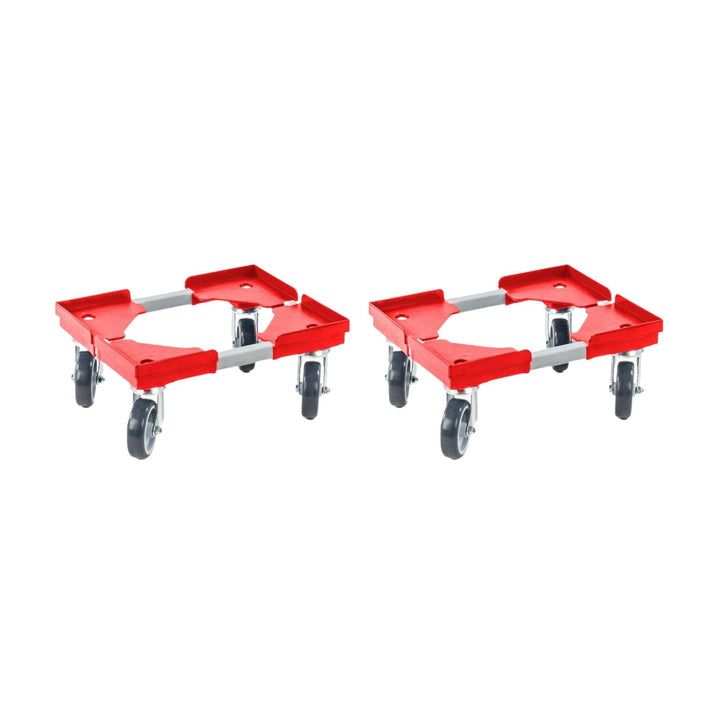 PROREGAL SparSet 2X Profi-Flex Transportroller für Euroboxen 40x30cm mit Gummiräder rot | 4 Lenkroll