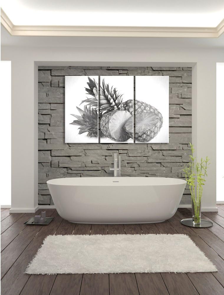 Pixxprint Frische Ananas Kohle Zeichnung Effekt 3-Teiler Leinwandbild 120x80 Bild auf Leinwand