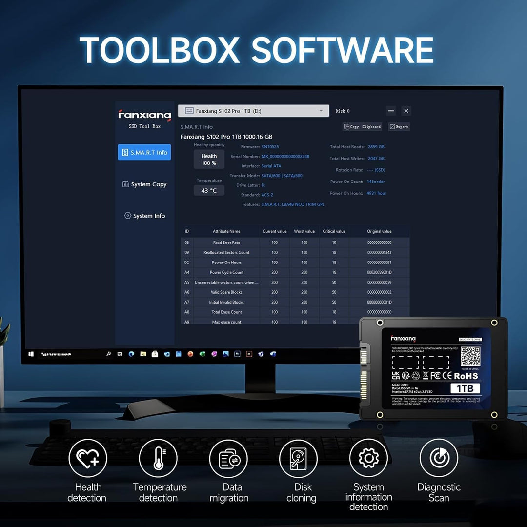 fanxiang SATA SSD 2TB 2,5 Zoll Interne SSD 550 MB/s Lesen, 500 MB/s Schreiben, Festplatte für schnel