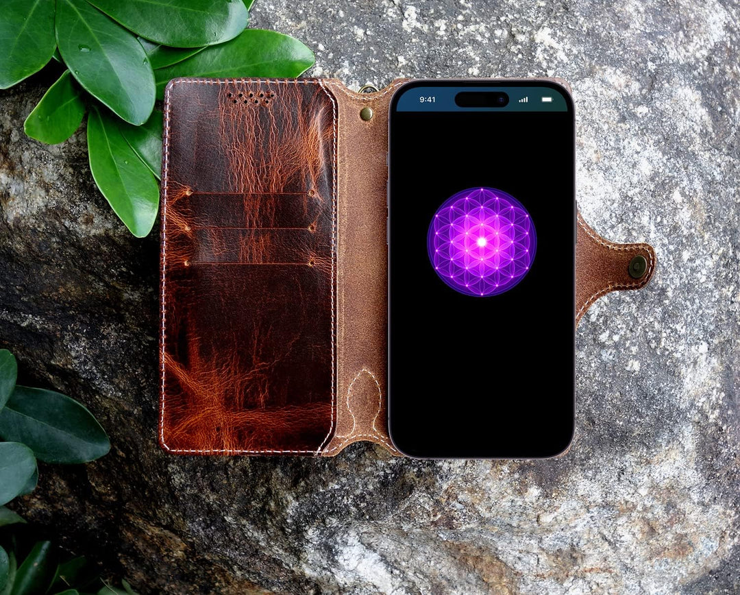 Yogurt Handyhülle für iPhone 14 Pro Max, Hülle Echtleder Case Ledertasche Lederhülle für iPhone 14 P