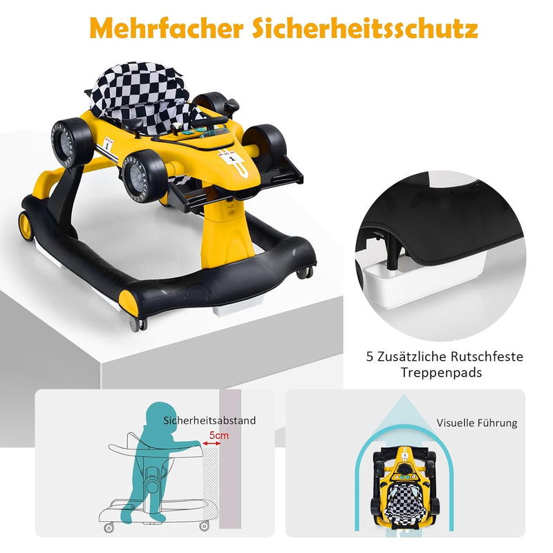 GOPLUS 4 in 1 Baby Lauflernhilfe, Lauflernwagen höhenverstellbar mit Licht & Musik, Baby Walker Auto