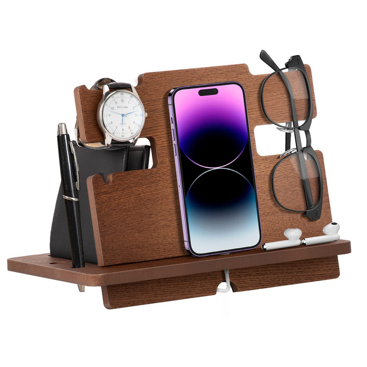 Geschenke für Männer Weihnachten Holz Telefon Dockingstation Uhren Schlüssel Geldbörsenständer Männe
