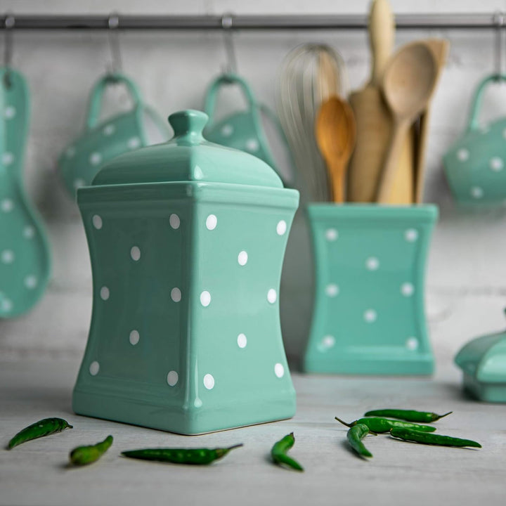 City to Cottage® - Keramik Behälter Küche 900 ml | Türkis und Weiss | Polka Dots | Handgemacht | Beh