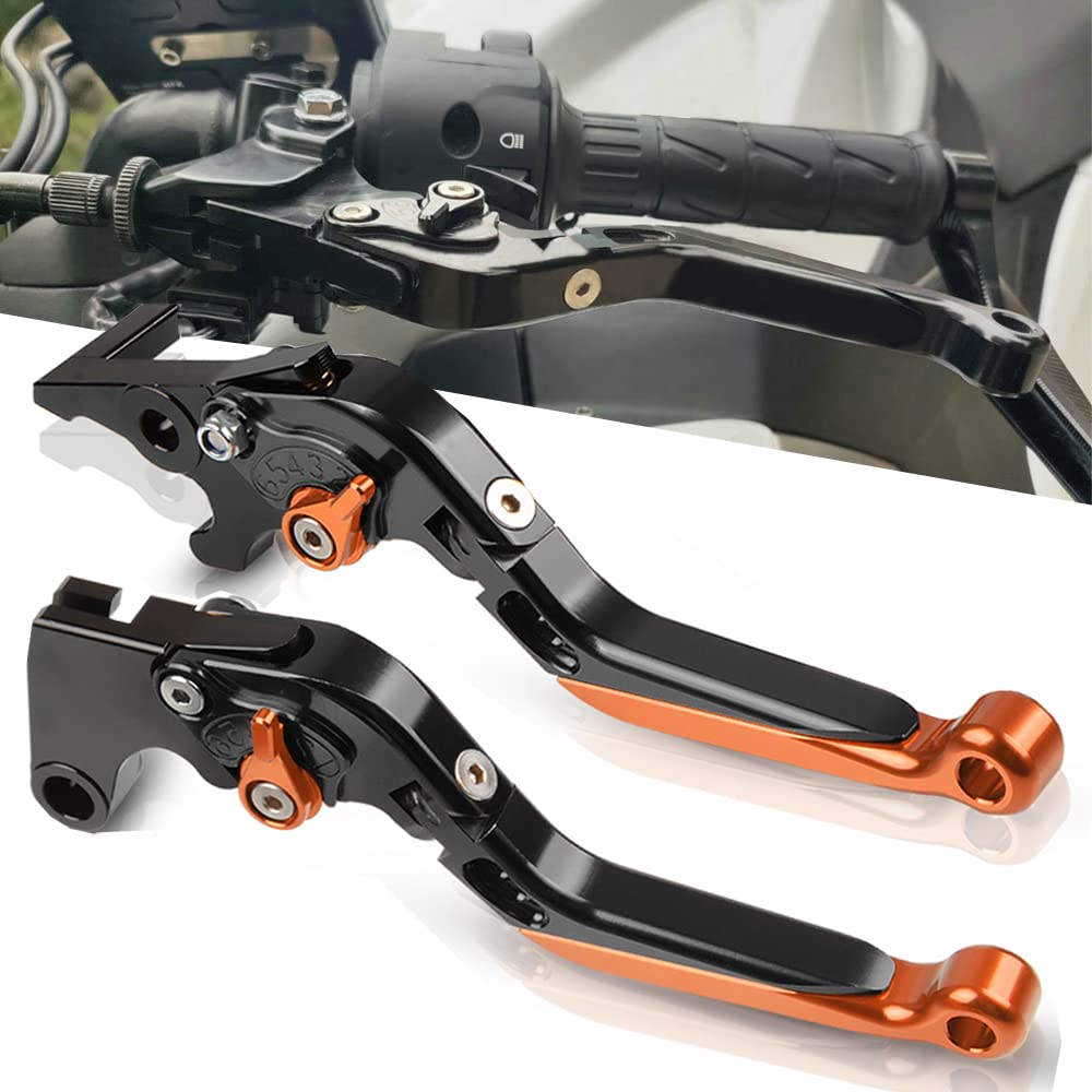 Motorrad Einstellbar Bremskupplungshebel CNC Aluminium für Duke 790 2018 2019-BKBKOROR LS-Schwarz/Or