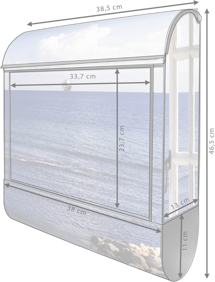 banjado Design Briefkasten Motiv Fensterpanorama 38,5x46,5x13cm & 2 Schlüssel - Briefkasten Stahl sc