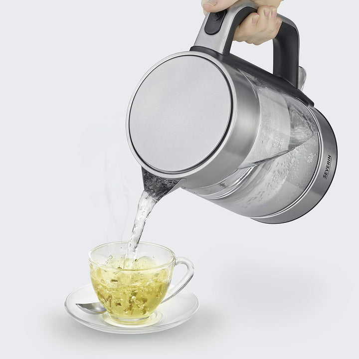 SEVERIN 3420-000 WK 3420 Wasserkocher, 2200, 1.7 liters, Glas-Edelstahl-gebürstet/schwarz &amp; Handmixe