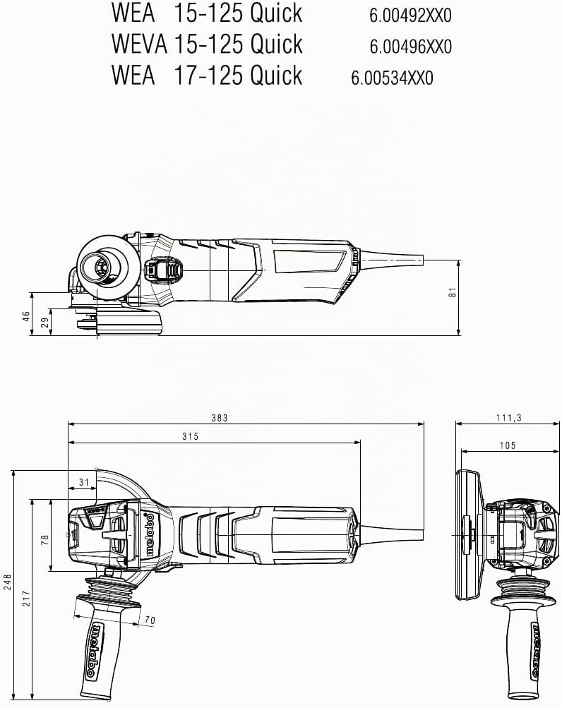 metabo Winkelschleifer WEV 17-125 Quick - 1700 W, 125 mm, VTC Elektronik, Schnellspannmutter, werkze