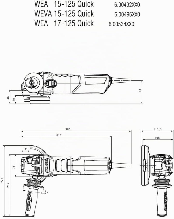 metabo Winkelschleifer WEV 17-125 Quick - 1700 W, 125 mm, VTC Elektronik, Schnellspannmutter, werkze