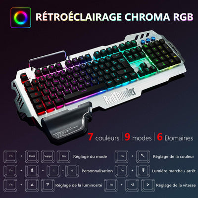 RedThunder K900 Semi-Mechanical Gaming Keyboard, FR Layout, RGB Backlight, Phone Holder, Hand Rest,