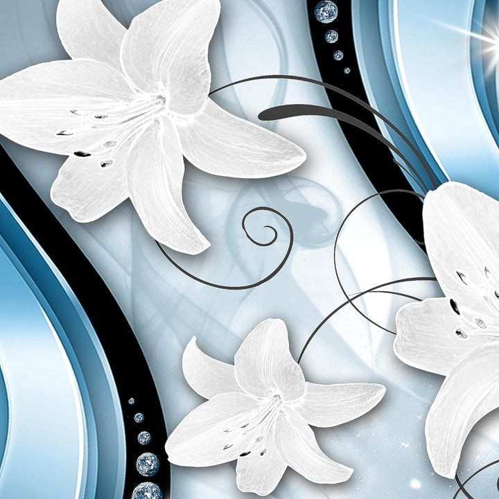 Runa Art Wandbilder Blumen Lilien 5 Teilig Bild auf Vlies Leinwand Deko Wohnzimmer Abstrakt Blau 210