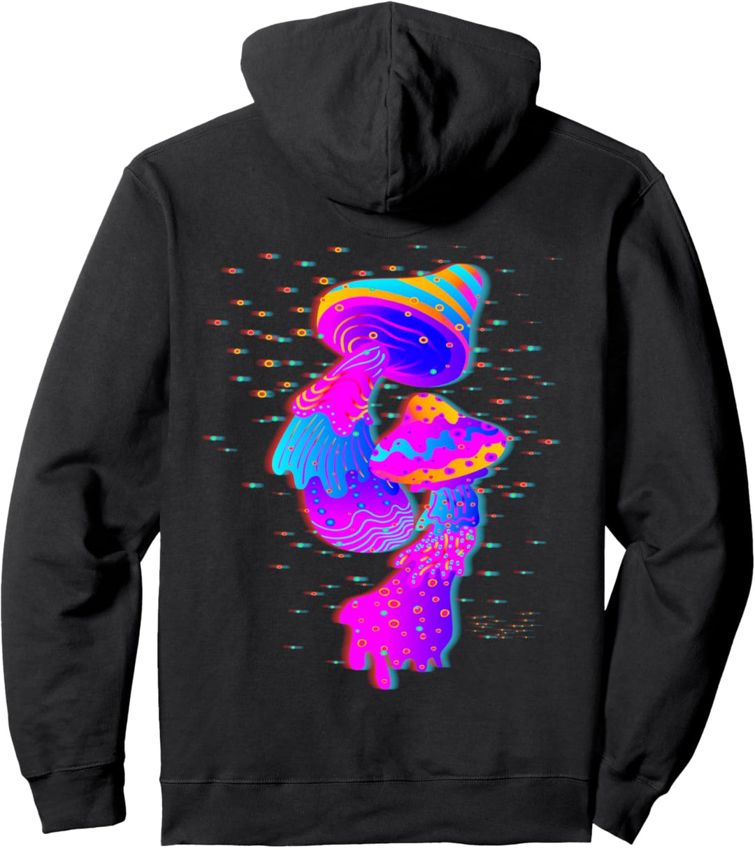 Trippy Glitch Psychedelische Pilze Pullover Hoodie