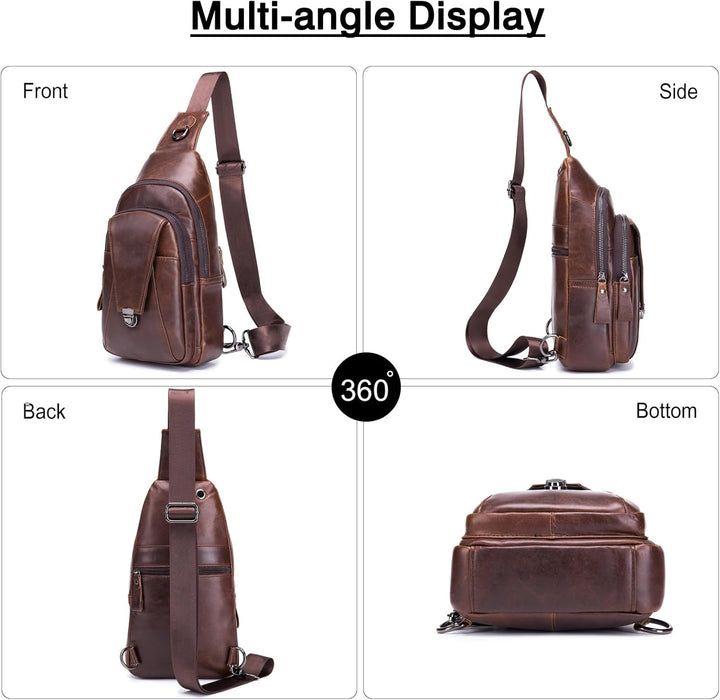 FANDARE Retro Brusttasche Leder Schultertasche Herren Sling Bag Geschäft Chest Bag Wasserdicht Umhän