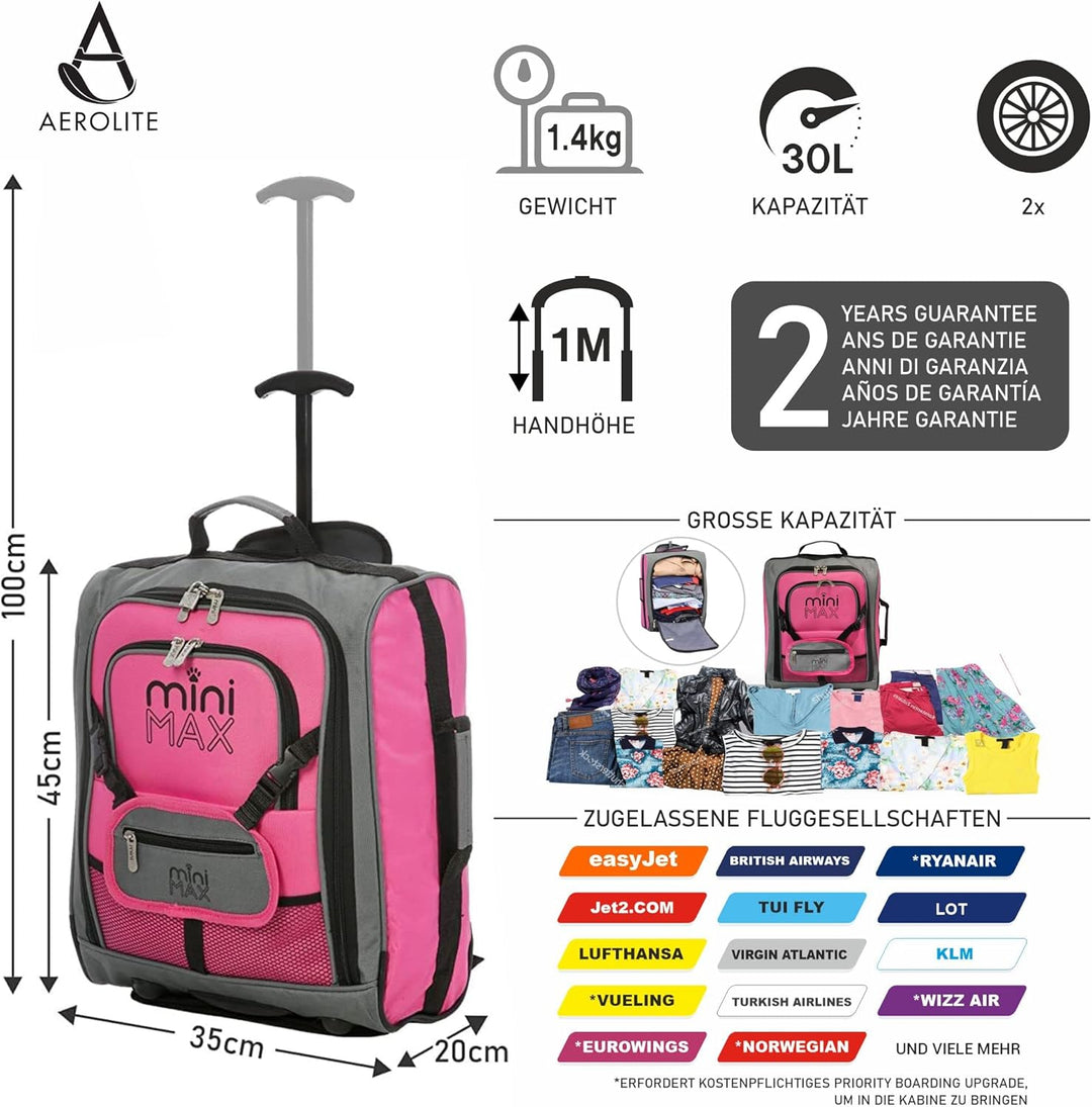 MiniMax Reisekoffer auf Rollen mit Vordertasche für Spielzeug/Puppen/Teddybär Rosé Inim Xam, Rosé In
