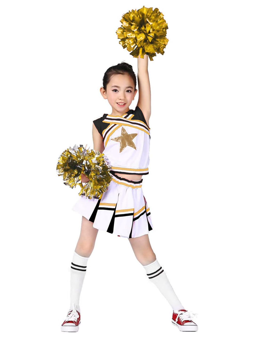 LOLANTA Mädchen Karneval Kostüm, Cheerleader kleid mit Pompoms und Socken, Mittelschule Cheerleading
