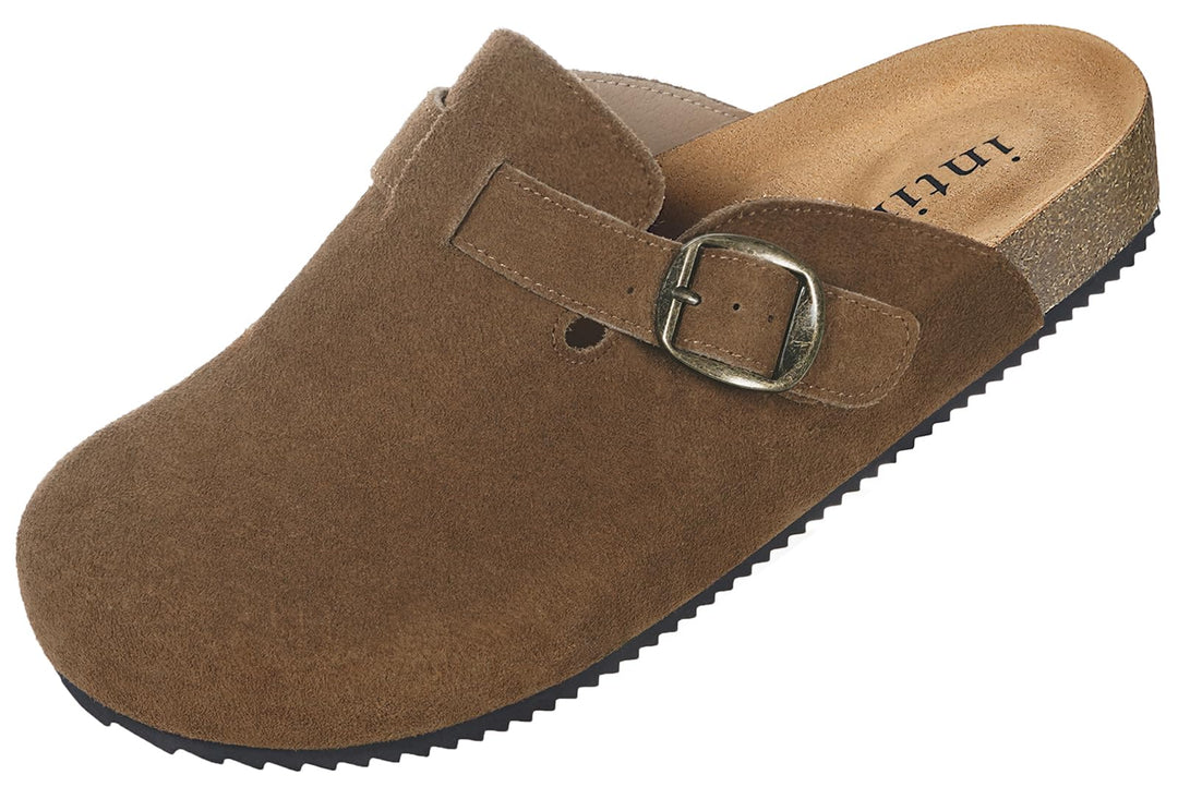 Intini Clogs Damen Herren Hausschuhe mit Fussbett Leder Pantoletten Gartenschuhe Geschlossene Bequem